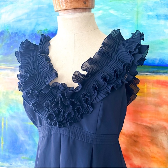 Lilly Pulitzer Womens Amber Ruffle Neckline Navy Blue Dress - Picture 3 of 8